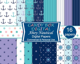Nautical Ocean Digital Paper, Anchors and Mariners Compass - Commercial Use OK
