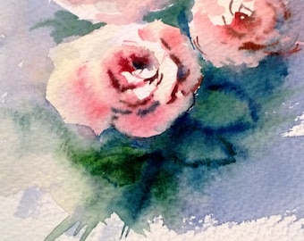 sweetheart roses in Sunlight A4, watercolour, Contemporary art littlecl@mail.ru