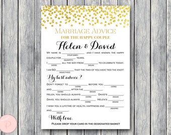 Gold Marriage advice cards, Wedding Mad Libs, Bridal Shower Mad Libs, Bridal Mad Libs, Mad lib advice cards TH22