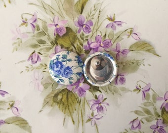 Button Earrings / Wholesale / Fabric Covered / Bridesmaids Jewelry / Blue and White / Hypoallergenic Posts / Gifts for Her / Made in NYC