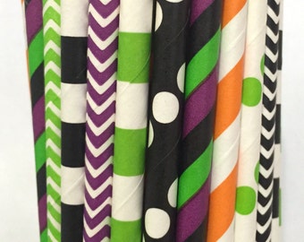 2.85 US Shipping -Halloween Paper Straws- Halloween Straws - Halloween Cake Pop Sticks - Drinking Straws - Orange and Black