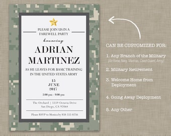 Basic Training Going Away Party Invitation / Boot Camp /Retirement / Deployment / Navy / Air Force / Coast Guard