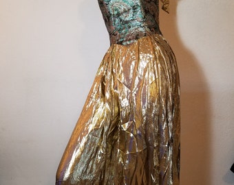 FREE SHIPPING Vintage Gold Lame gown