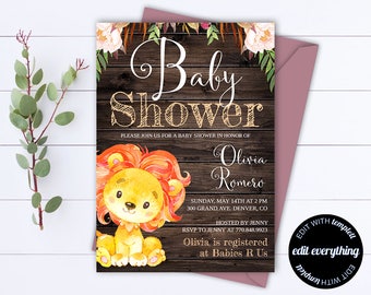 Rustic Baby Shower Invitation Template Boy Baby Shower Invite Lion Baby Shower Template Rustic Baby Boy Shower invitation