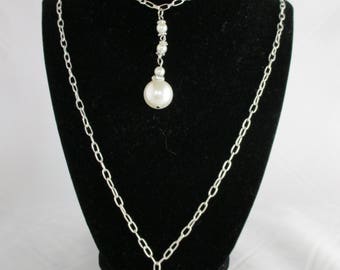 Double Silver Chains with Pearl Drops