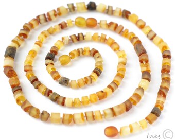Raw Unpolished Baltic Amber Baby Teething Set for Baby and Mommy. Tube Shape Amber Beads