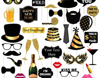EDITABLE New Years Party Props, Printable Photo Booth Props INSTANT DOWNLOAD, New Years Eve Party Props, Photobooth Signs, Happy New Year