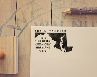 Maryland Return Address State Stamp, Personalized Rubber Stamp