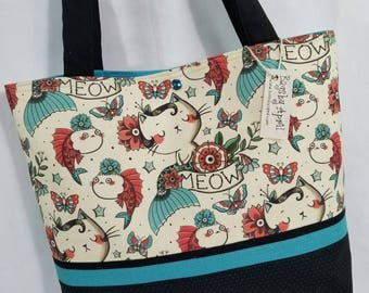 Mermaid Mercat Merkitty Cat ocean handbag beach tote fish purse