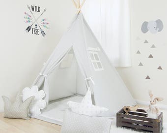 Mini Star French Grey Teepee /kids room decor / children teepee / teepee play tents / teepee bedroom / play teepee / teepee play tent