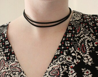 Skinny Double Faux Suede Choker, Faux Suede Choker, Black Choker, Simple Choker, Plain Choker. Adjustable Choker
