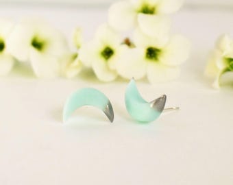 Moon earrings turquoise earrings flower girl gift half moon earrings turquoise studs aqua earrings children jewelry delicate earrings