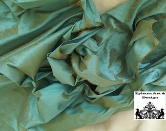 ANTIQUE BLUE SILK by the yard, dupioni silk, yardage, home decor,sea blue, two tone silk, blue, gold blue