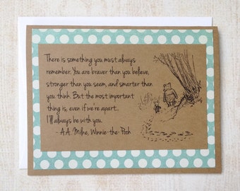 Always Remember - Winnie the Pooh Quote - Classic Piglet and Pooh Note Card Blue Border