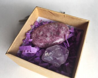 Sleep Aid Crystal Bundle / Elestial Amethyst & Lepidolite