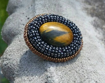 Tigers Eye Bead Embroidery Pin