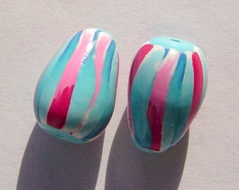Spring Buds Teardrop Handmade Artisan Polymer Clay Bead Pair
