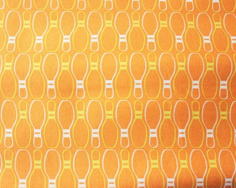 FREE SHIPPING PROMOTION Andover Fabric / Premium Cotton / Bowling Pins / Orange Yellow Design by Thomas Knauer / Half Metre