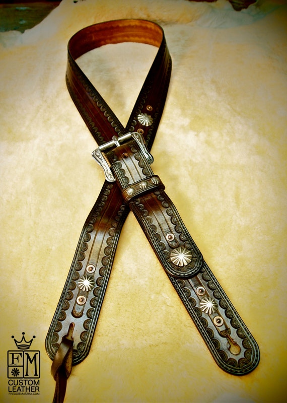Leather Guitar strap Dark Brown OUTLAW Cowboy Rockstar Hand tooled, Fine custom Handmade Western style Made for YOU in USA by Freddie Matara