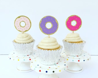 Donut Cupcake Toppers / Oh Baby / Baby Sprinkle / Set of 12