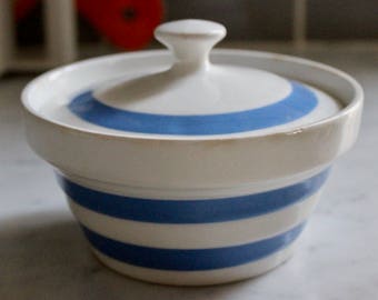 Vintage Carrigaline Ireland Colleen Kitchenware Covered Dish - Blue Stripes