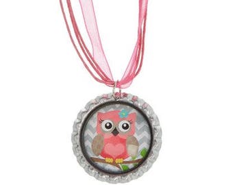 Pink Owl Pendant Necklace