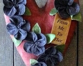 PDF E Pattern INSTANT DOWNLOAD Primitive Heart and Violets Hanger