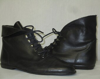Vintage GITANO Black Leather Pixie Granny Pirate Boots Size 7.5 Made in Brazil