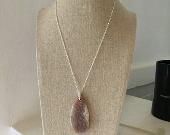 Plume Agate and Sterling Silver Necklace - Free U.S. Shipping