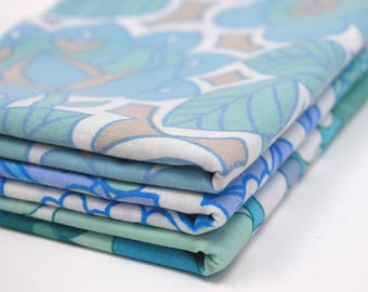 Blue Green Vintage Retro Fabric FQ Fat Quarter Bundle