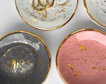 Gold "Splatter Paint" Ring Dish - Ceramic Ring Dish, Wedding Favor, Bridesmaids Gift, Tea Light Holder, Jewelry Dish