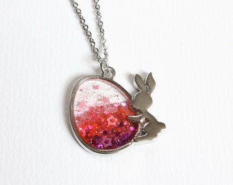 Easter Egg and Bunny Glitter Necklace