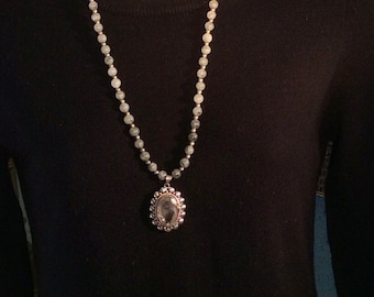 Large 26" Faceted Tourmalated Quartz Pendant Necklace. Sterling Silver, Tourmalated Crystal,. tiny Buddha amulet, free US ship 179.00