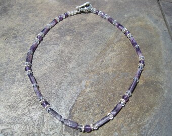 Amethyst and Swarovski Necklace with Silver Accents