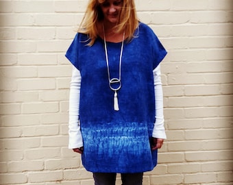 Indigo Hand Dyed Longline Tunic with Patch Pockets