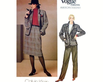 American Designer Calvin Klein Suit, Jacket, Skirt and Pants Sewing Pattern Misses Size 10 Uncut Vogue 1238