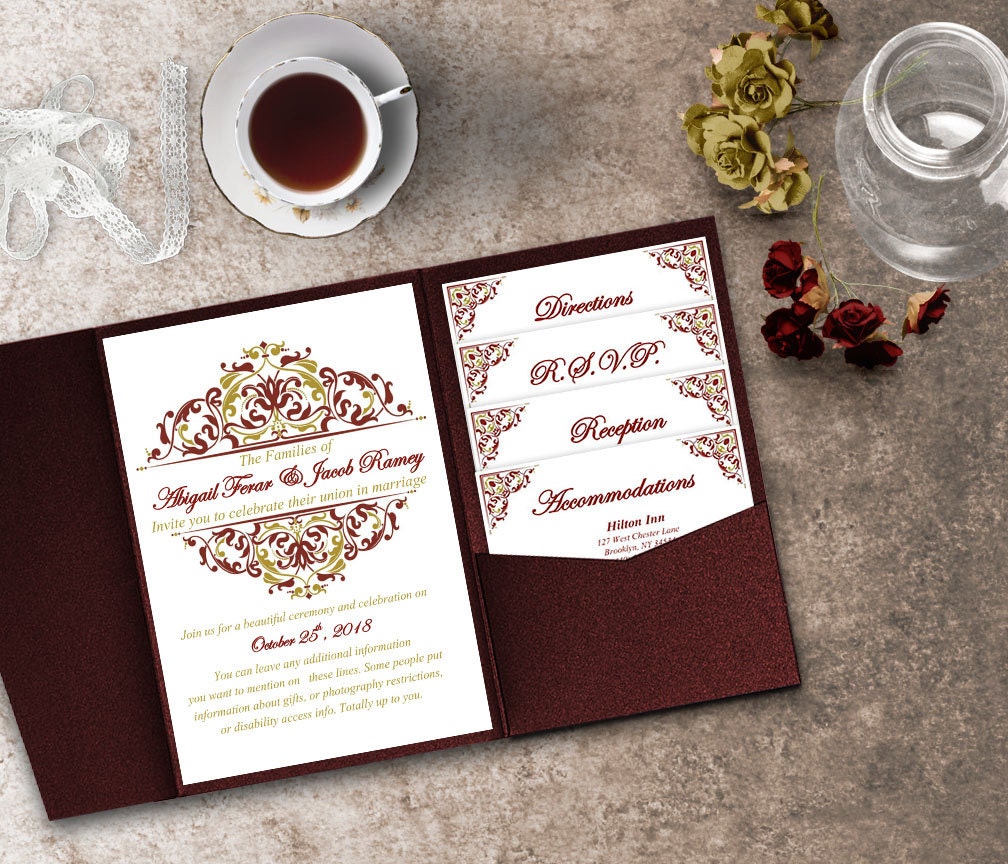 Gold and Maroon Wedding Invitation Template Kit Invitation