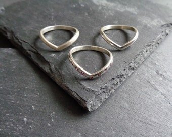 Grace Sterling Silver Slender Plain, Frosted or Half Eternity Wishbone Stacking Rings