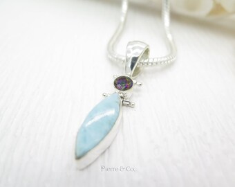 Larimar and Mystic Topaz Sterling Silver Pendant and Chain