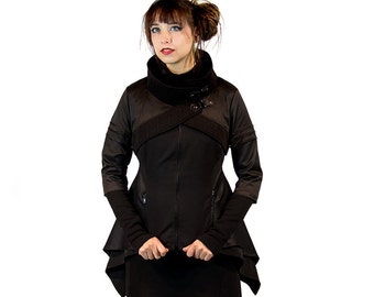 AVALON, avantgarde A-line jacket with cowl neckline by Plastik Wrap.