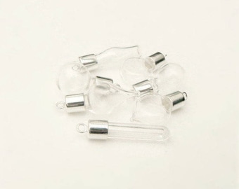 STERLING Silver Tubes/Tear/Hearts/Globes Pendants with Caps 5mm (-shaped/drop/glass/bottles/vials/.925/miniature/small/wishing/caps/solid)