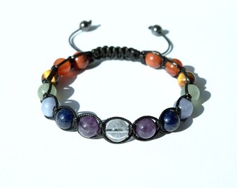 7 Chakras Bracelet, Chakra Balance Yoga Unisex Shamballa Bracelet, Natural Stones Adjustable Mens Womens Beaded Rainbow Bracelet