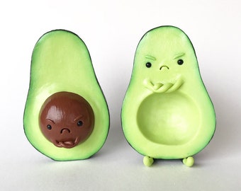 Grumpy Avocado Halves Polymer Clay Figurine