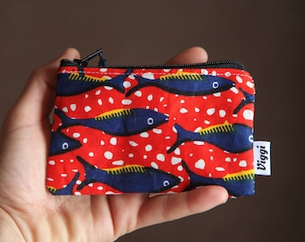 mini pouch / coin purse fish / slim wallet men women / tiny zipper pouch