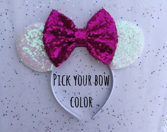 Hot Pink Minnie Mouse Ears, Iridesent Mickey Mouse Ears, Iridescent Minnie Mouse Ears, Birthday Mouse Ears, Iridescent Mouse Ears