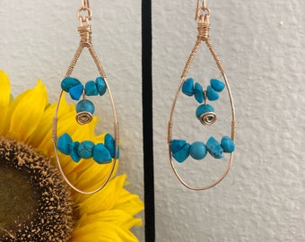 Boho chic Turquoise blue and gold tone earrings