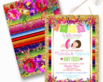 Fiesta Baby Shower Invitation, Mexican Fiesta Baby Shower Invite, Senorita, Fiesta, Floral Fiesta- 0001