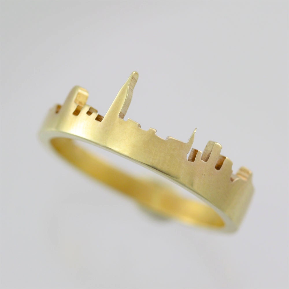 New York City Skyline Ring 14KY Gold Made to Order size 9