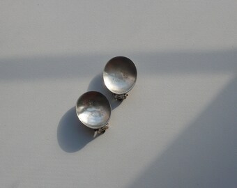 Vintage Sterling Silver Concave Oval Earrings