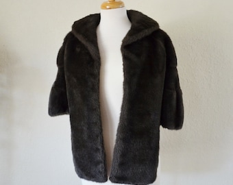 Vintage Vegan Faux Fur Capelet Stole Wrap Dark Brown